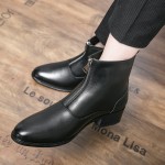 Black Silver Zipper Pointed Head Mens Chelsea Ankle Boots Shoes
